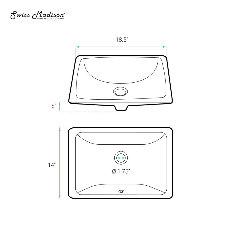 Plaisir 18.5 Rectangular Under-Mount Bathroom Sink