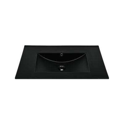 30" Zero Hole Vanity Sink Top in Glossy Black