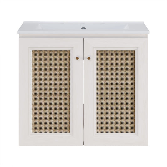 Classe 24" Wall-Mounted Bathroom Vanity in White Oak with Widespread Faucet Holes Vanity Top