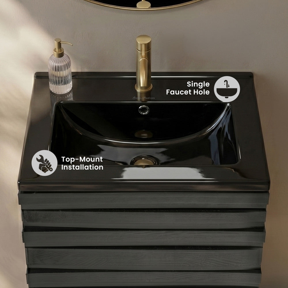 18" Vanity Sink Top in Glossy Black