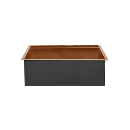 30 x 19-inch undermount stainless steel kitchen sink in rose gold, single basin workstation design.
