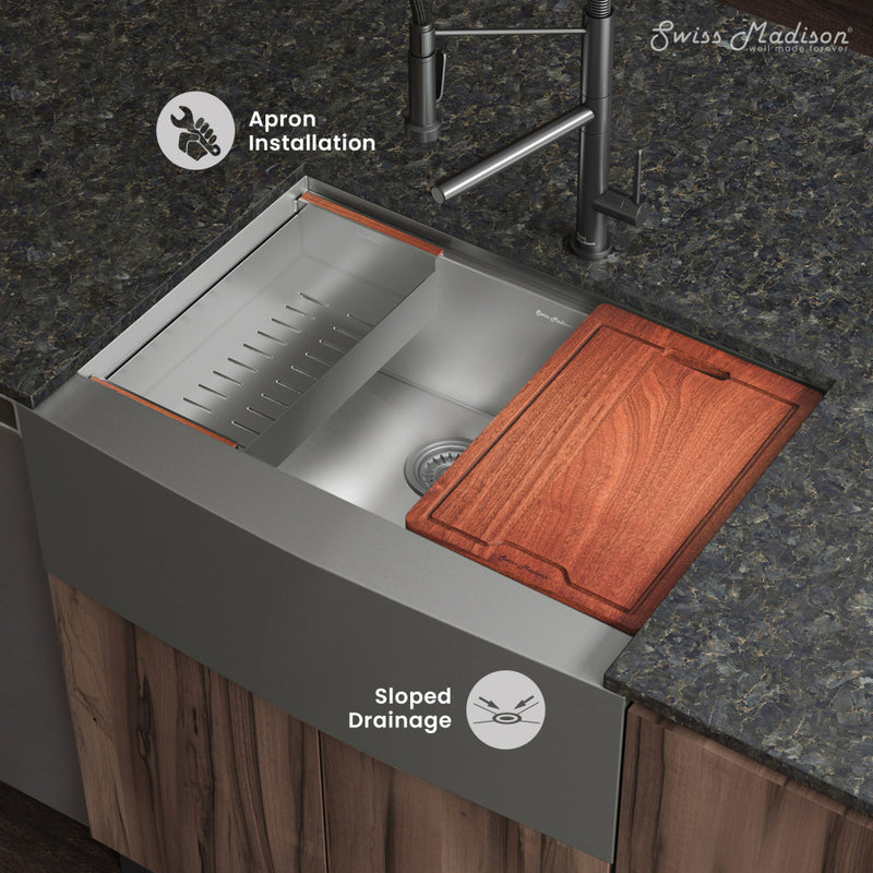 Rivage 30 x 22 Single Basin Apron Kitchen Workstation Sink