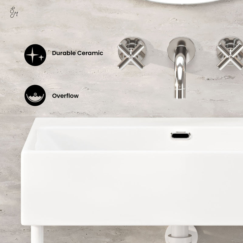 Claire 24" Rectangle Zero Hole Console Sink with Matte White Legs