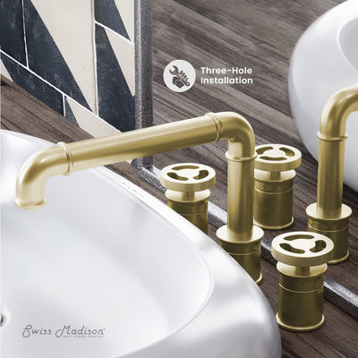 Avallon 8 in. Widespread, 2-Handle Wheel, Bathroom Faucet in Brushed Gold