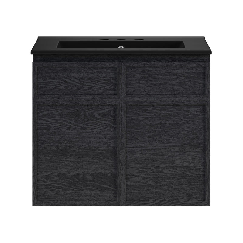 St. Tropez 24" Wall-Mounted Bathroom Vanity in Black Oak with Black 3-Hole Centerset Sink Top