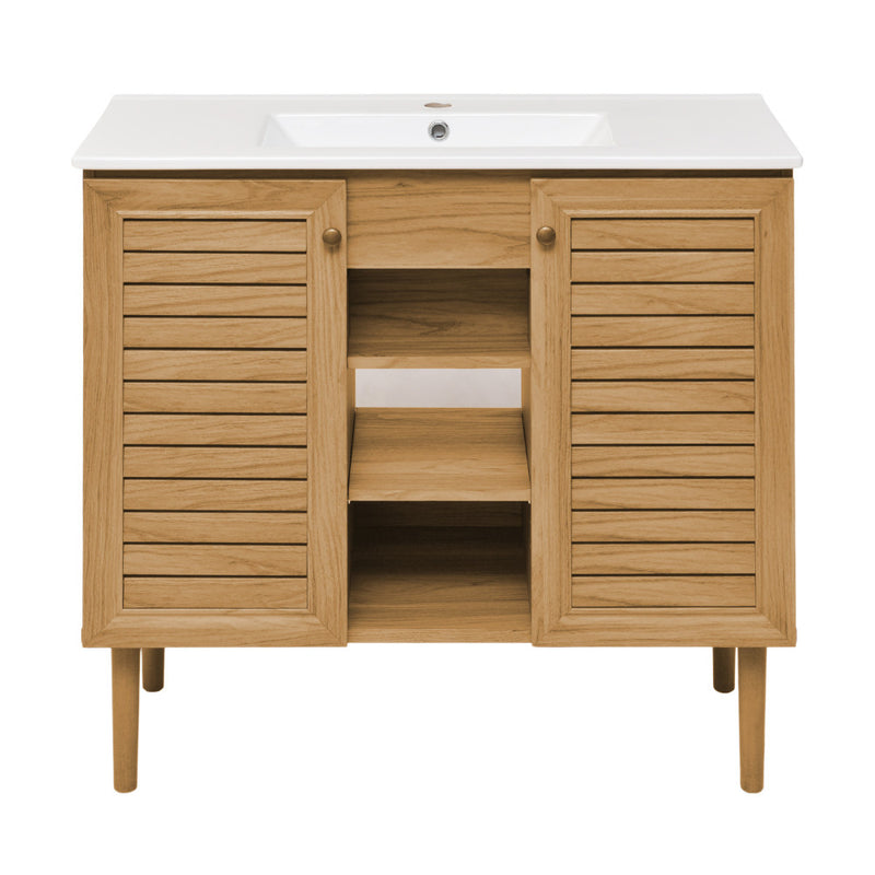 Bron 36" Freestanding Bathroom Vanity in Golden Oak with Sink Top