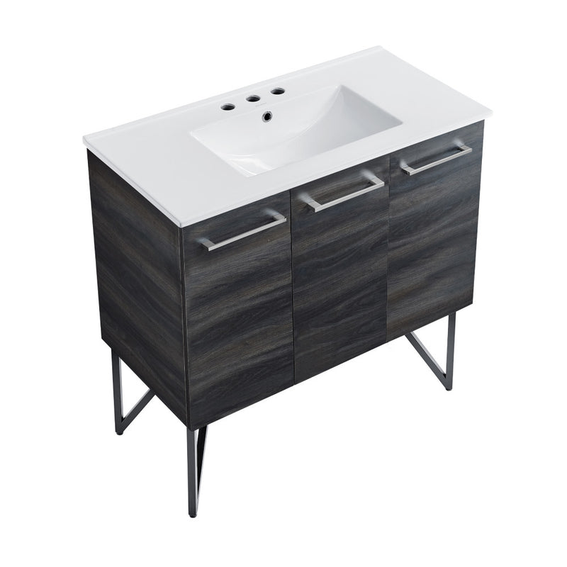 Annecy 36 in. Black Walnut Bathroom Vanity With White, 3-Hole Ceramic Sink Top