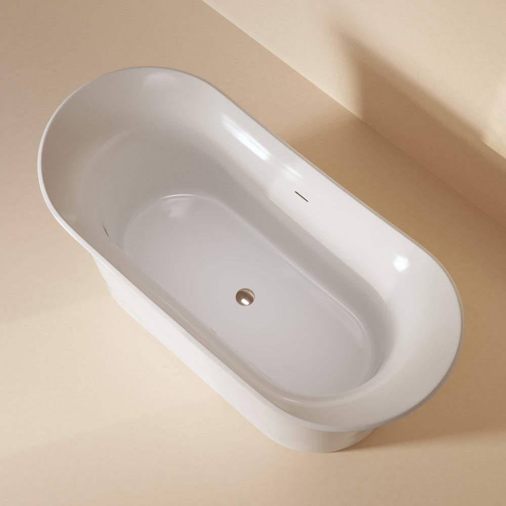 Cascade 66" Double Slipper Soaking Freestanding Bathtub in Glossy White, Drain Included