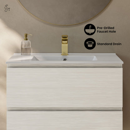 Liberte 30" Wall-Mounted Bathroom Vanity in White Oak with Sink Top