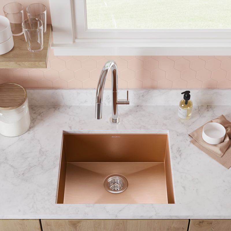 Tourner 21 x 18 Stainless Steel, Single Basin, Undermount Kitchen Sink, Rose Gold