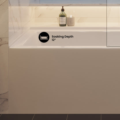 Voltaire 60" x 30" Right Drain Skirted Soaking Bathtub with Apron ADA Height in Glossy White