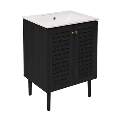 Bron 24" Freestanding Bathroom Vanity in Black Oak with 3-Hole Widespread Sink Top