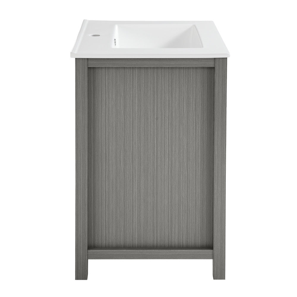 24-inch freestanding bathroom vanity in carbon gray, single sink, soft-close doors.