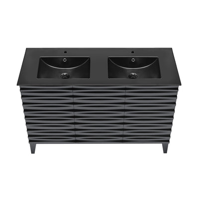 Cascade 48 in. Black Oak, Double Basin Bathroom Vanity With Black Ceramic Sink Top