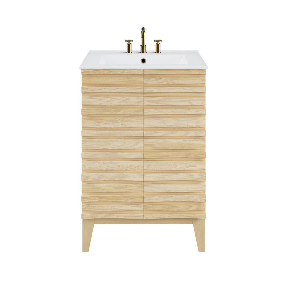 Cascade 24 in. Natural Oak Bathroom Vanity With White, 3-Hole Ceramic Sink Top