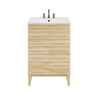 Cascade 24 in. Natural Oak Bathroom Vanity With White, 3-Hole Ceramic Sink Top