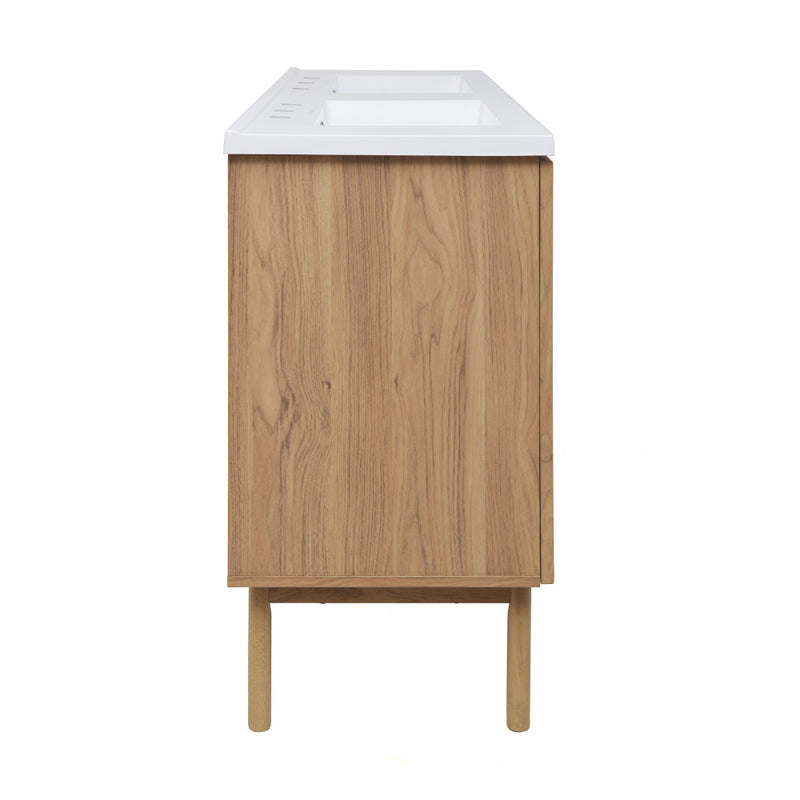 Classe 60" Freestanding Bathroom Vanity in Golden Oak with 3-Hole Widespread Double Basin Sink Top