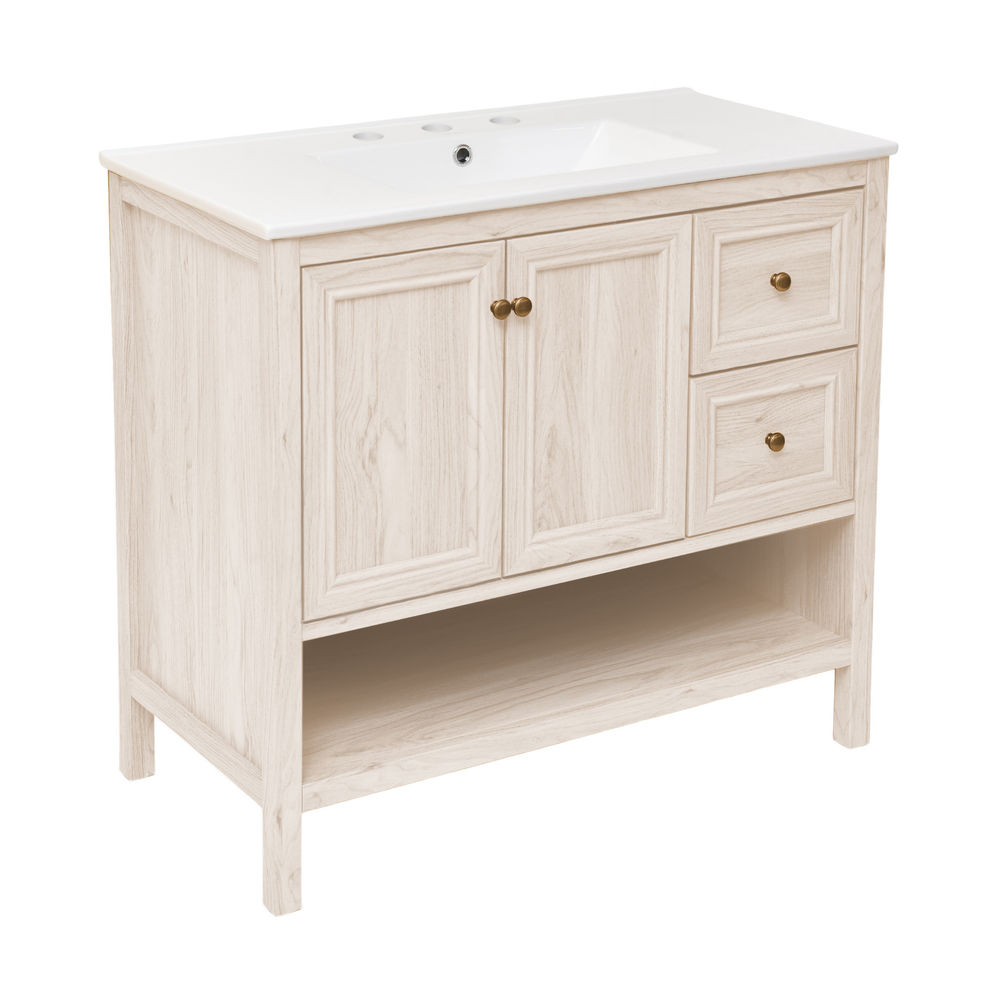 Chateau 36" Freestanding Bathroom Vanity in White Oak with 3-Hole Widespread Sink Top