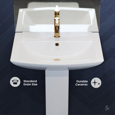 Sublime Two-Piece Glossy White Ceramic Rectangular Pedestal Sink