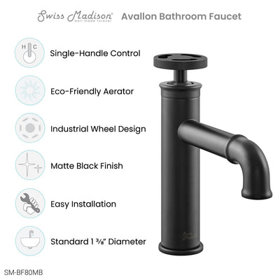 Avallon Single Hole, Single-Handle Wheel, Bathroom Faucet in Matte Black