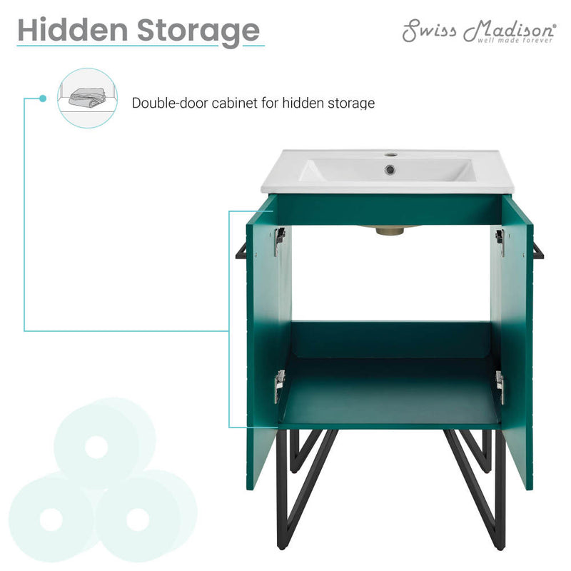 Annecy 24" Freestanding Bathroom Vanity in Teal with Sink Top