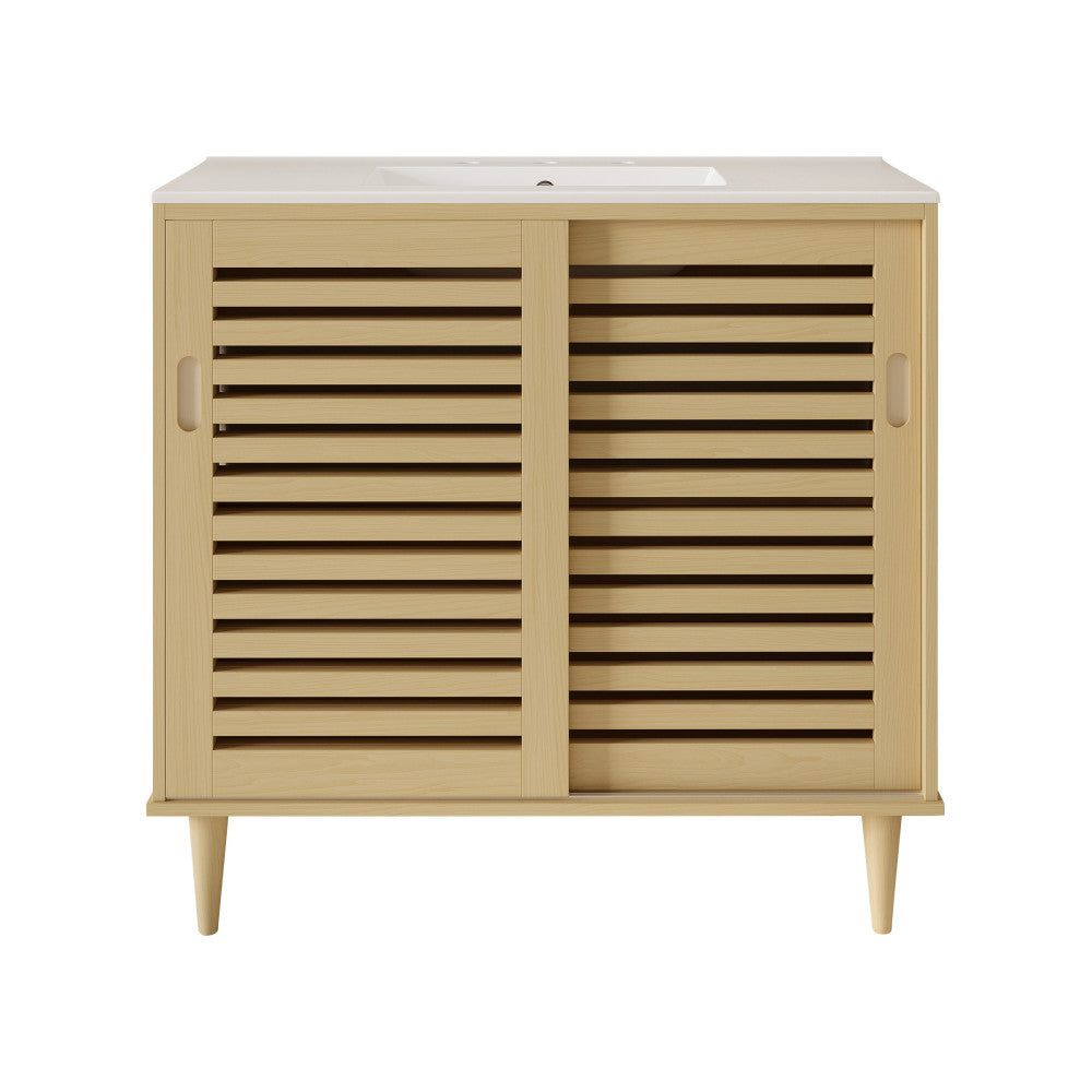 Delice 36" Freestanding Bathroom Vanity in Natural Oak with 3-Hole Widespread Sink Top