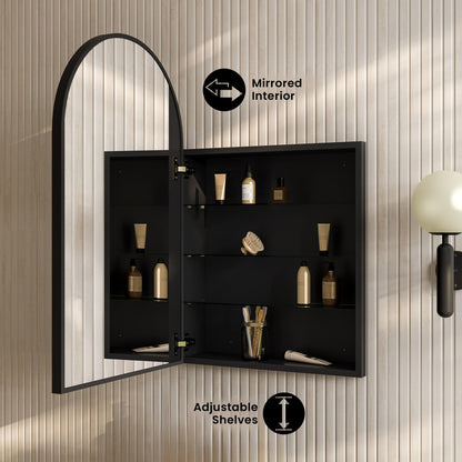 Porte 20 x 30 Arched Recessed/Wall Mount Medicine Cabinet with Mirror in Black