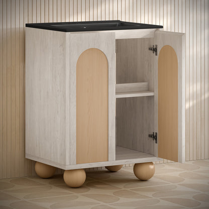 Plaisir II 24" Freestanding Bathroom Vanity in White Oak with Black 3-Hole Widespread Sink Top