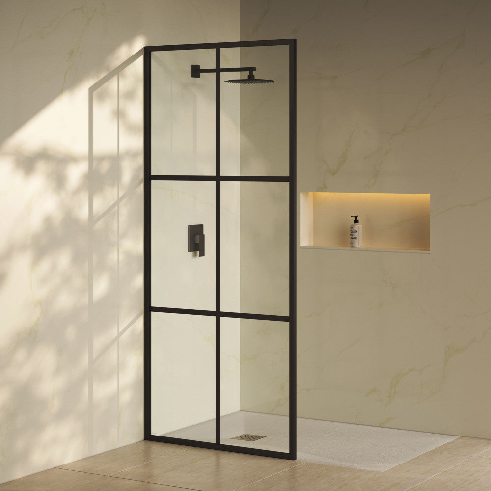 Virage 34 x 76 Framed Fixed 3/8 in. (10mm) Clear Tempered Glass Shower Door with Black Matte Frame