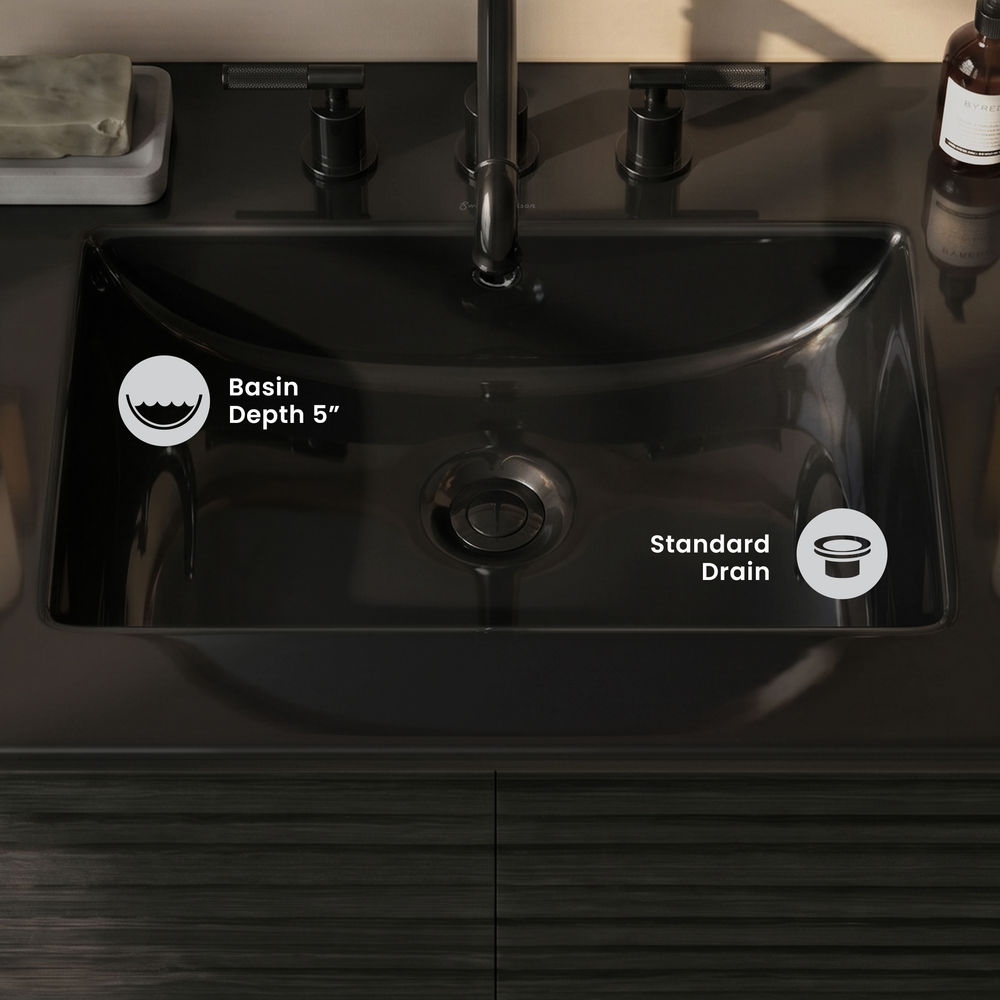 24" 3-Hole Widespread Vanity Sink Top in Glossy Black