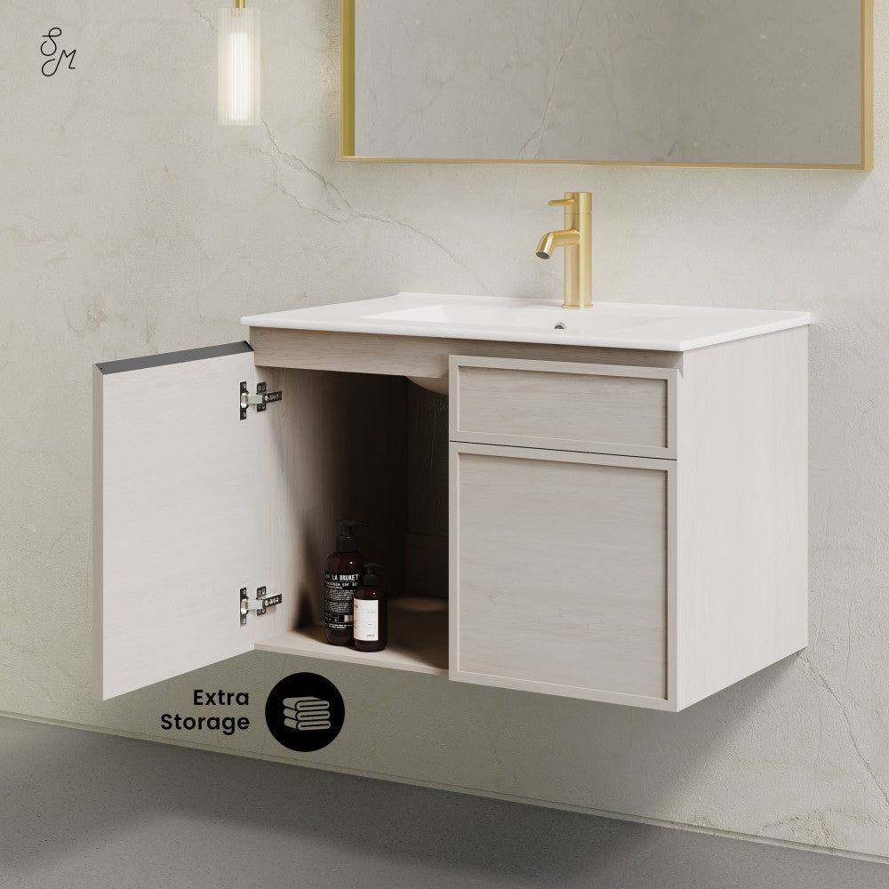 St. Tropez 30" Wall-Mounted Bathroom Vanity in White Oak with Sink Top