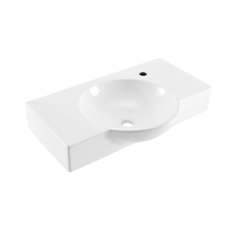 Chateau 30" Wall-Mounted Sink Center Basin with Right Side Faucet Mount in Glossy White