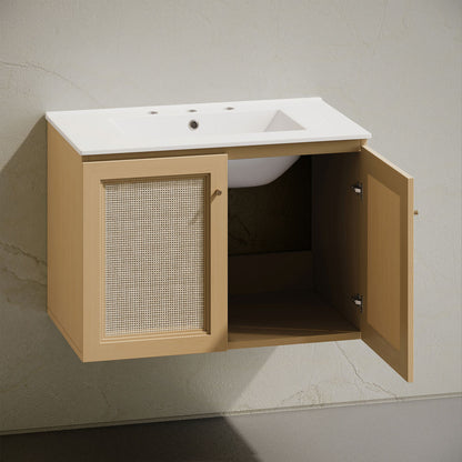 Classe 30" Wall-Mounted Bathroom Vanity in Natural Oak with Widespread Faucet Holes Vanity Top