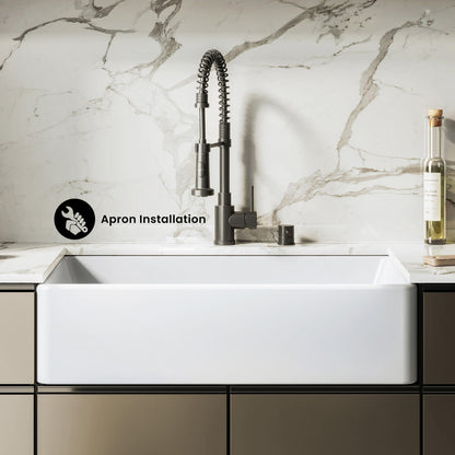 Elegance 33" x 20" Single Basin Fireclay Farmhouse Kitchen Sink in Glossy White