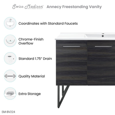 Annecy 48 Single, Black Walnut, Two Doors, One Drawer, Bathroom Vanity