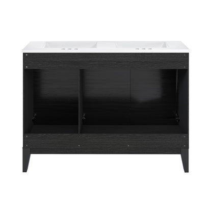 Cascade 48 in. Black Oak, Double Basin Bathroom Vanity With White, 3-Hole Centerset Ceramic Sink Top