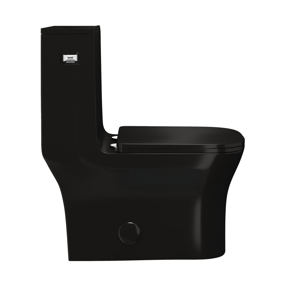 Concorde One-Piece 12" Rough-in 1.28 GPF Left-Hand Flush Square Toilet in Glossy Black