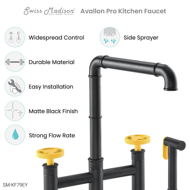 Avallon Pro Kitchen Faucet in Matte Black & Yellow