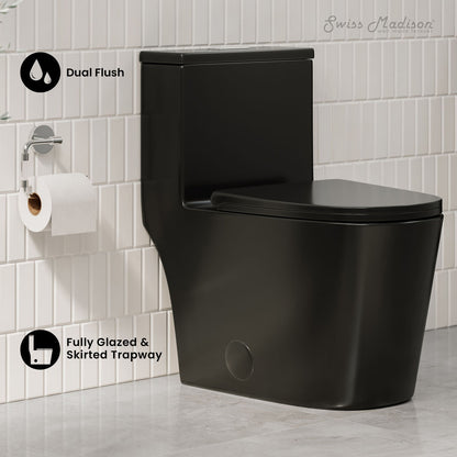 Dreux One-Piece 12" Rough-in .95/1.28 GPF Dual Top Flush Elongated Toilet in Glossy Black