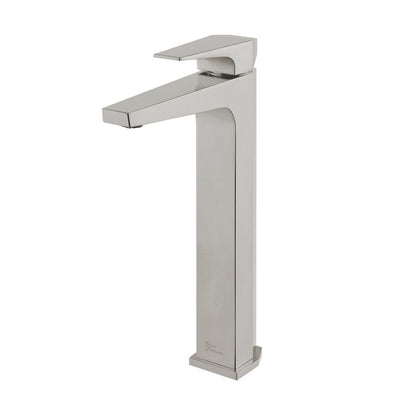 Single-handle high arc bathroom faucet in brushed nickel, Voltaire collection.