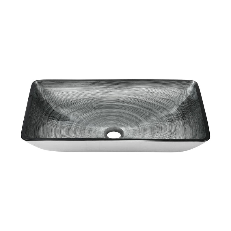 Cascade Rectangular Glass Vessel Sink with Faucet, Smoky Gray