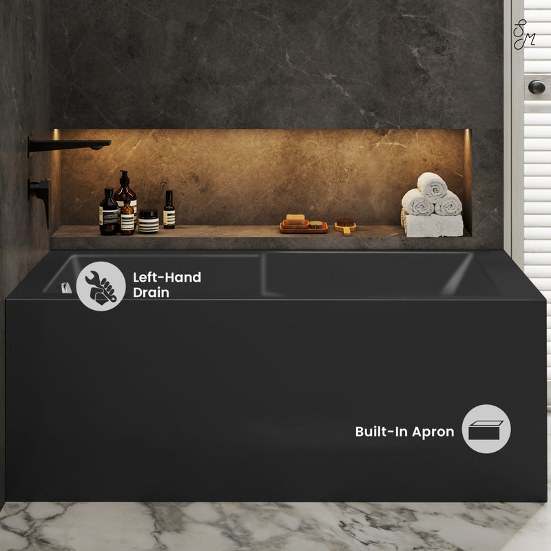 Claire 60 x 32 Left Drain Soaking Alcove Corner Apron Bathtub in Glossy Black