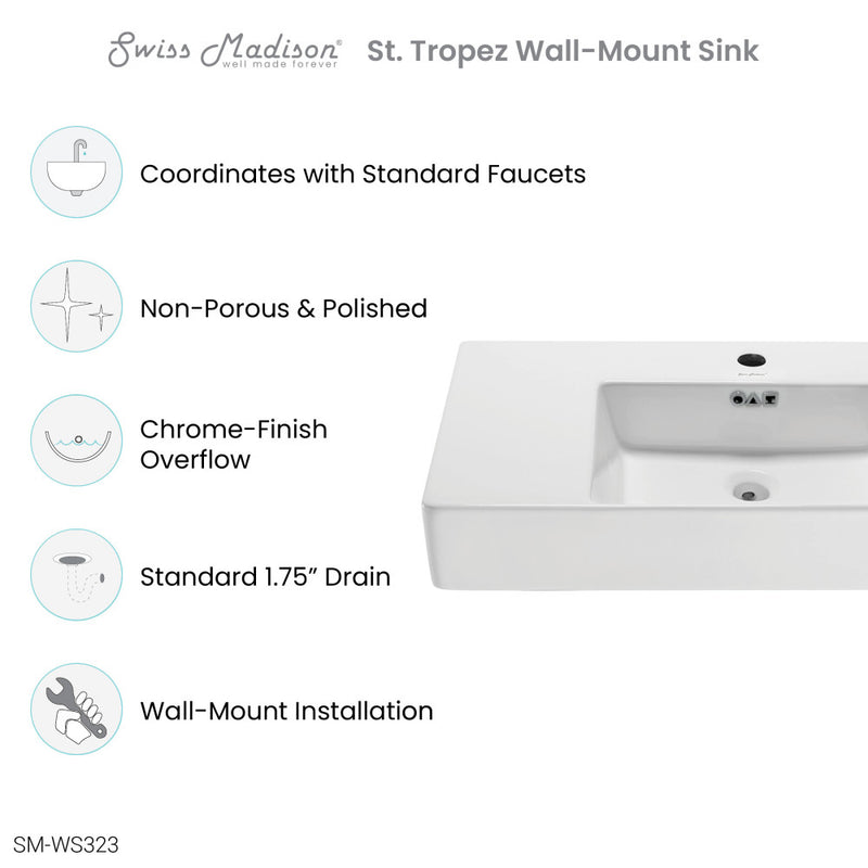St. Tropez 24 x 18 Ceramic Wall Hung Sink with Right Side Faucet Mount