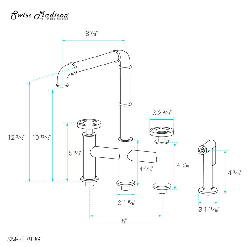 Avallon Pro Widespread Kitchen Faucet with Side Sprayer in Brushed Gold