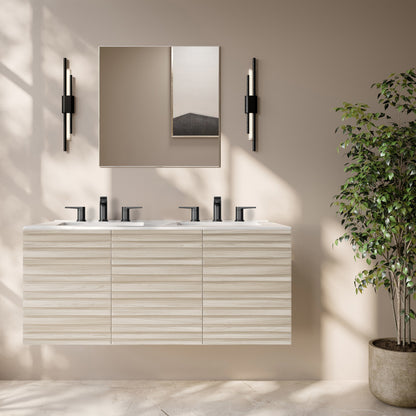 Cascade 48" Wall-Mounted Bathroom Vanity in White Oak with 3-Hole Centerset Double Basin Sink Top