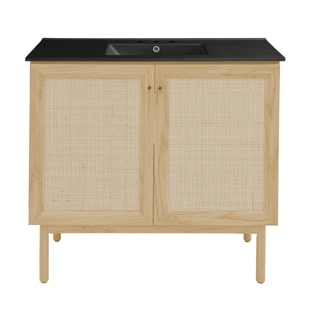 Classe 36" Freestanding Bathroom Vanity in Natural Oak with Black 3-Hole Widespread Sink Top