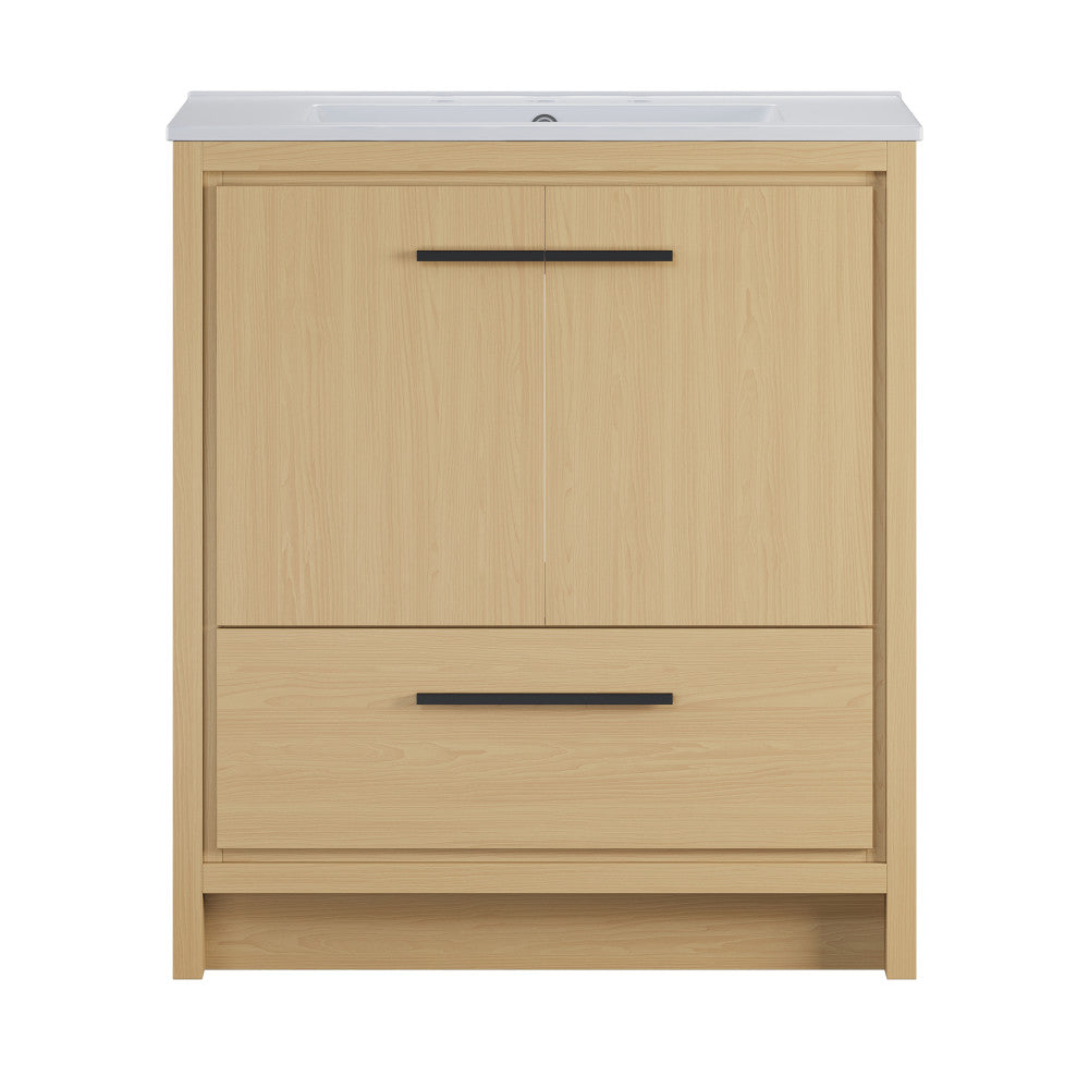 Virage 30" Freestanding Bathroom Vanity in Natural Oak with 3-Hole Widespread Sink Top