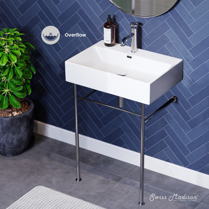 Claire 24 Ceramic Console Sink White Basin Chrome Legs