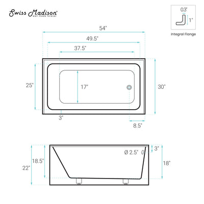 Voltaire 54 x 30 Skirted Right Drain Soaking Alcove Bathtub in Glossy White