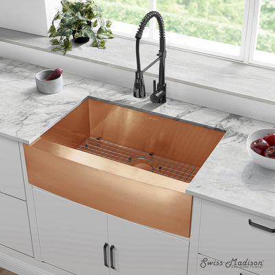 Rivage 30 x 21  Stainless Steel, Single Basin, Farmhouse Kitchen Sink with Apron in Rose Gold
